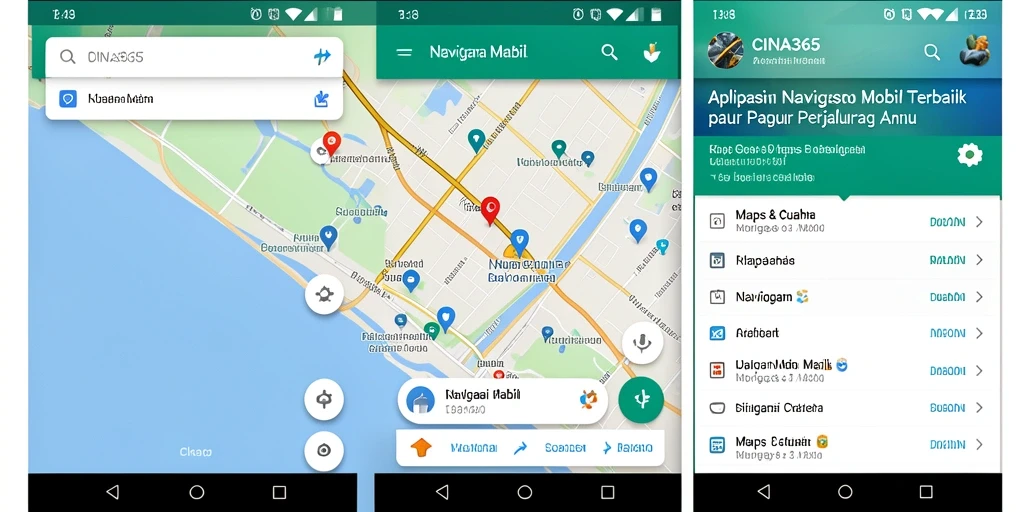 Antarmuka pengguna CINA365 yang sederhana untuk navigasi mobil.