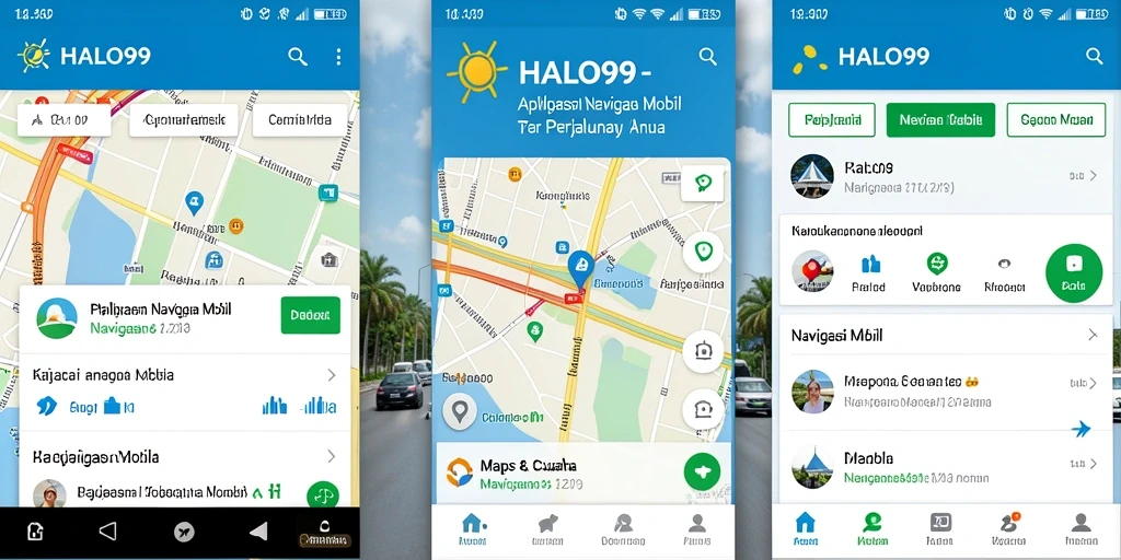 Tampilan antarmuka utama HALO99 yang intuitif untuk navigasi mobil.