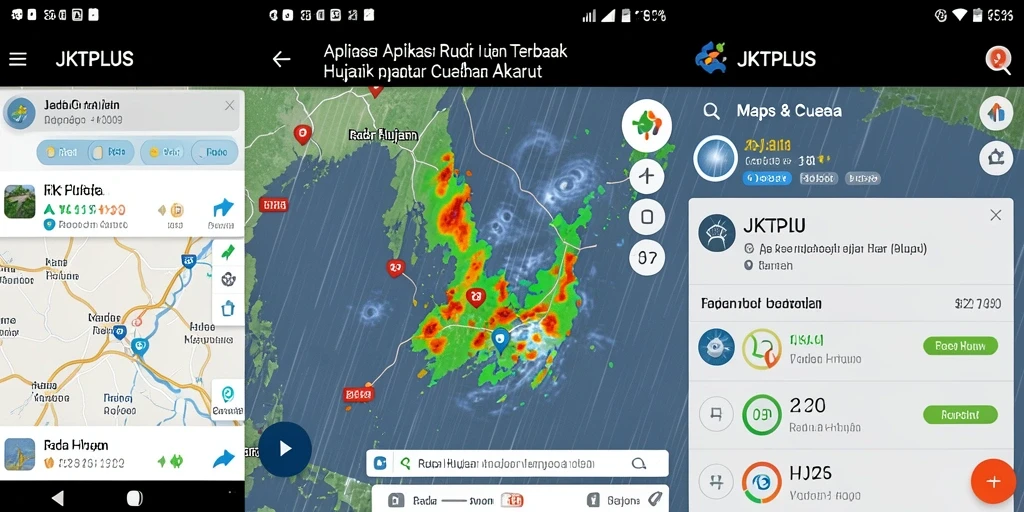 Tampilan antarmuka JKTPLUS dengan peta radar hujan yang interaktif.