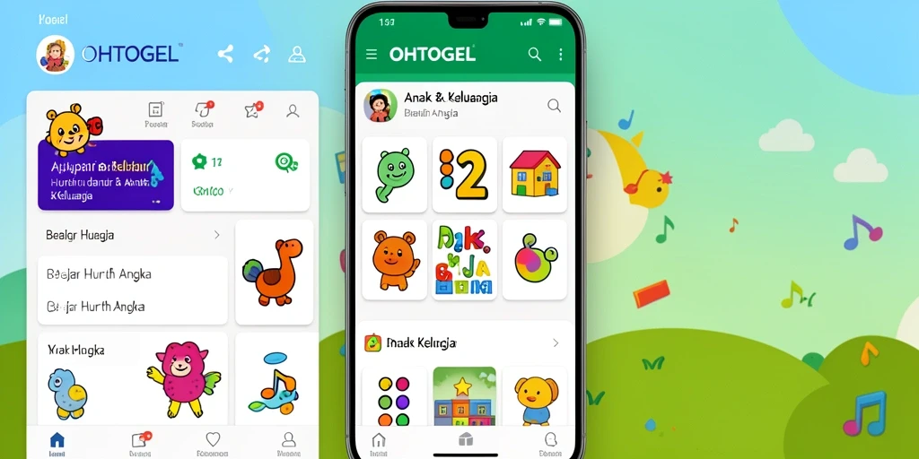 Antarmuka aplikasi OHTOGEL yang interaktif dan ceria untuk belajar huruf dan angka.