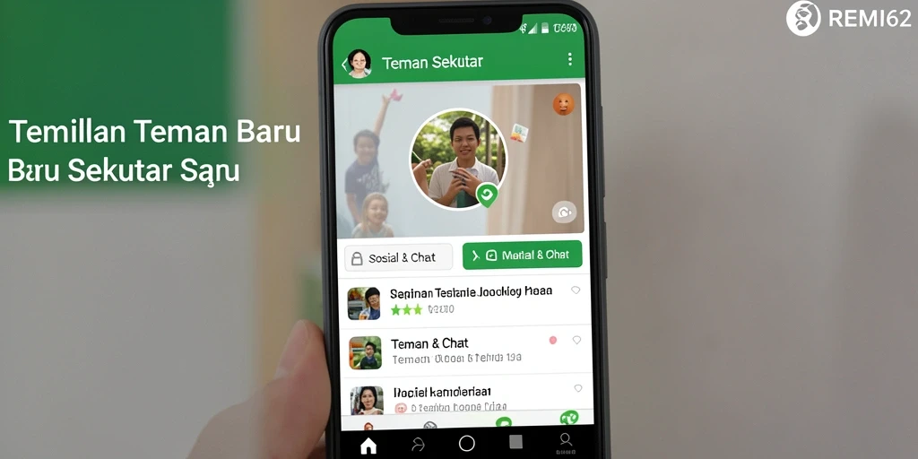 Antarmuka pengguna REMI62 yang menarik untuk menemukan teman baru.