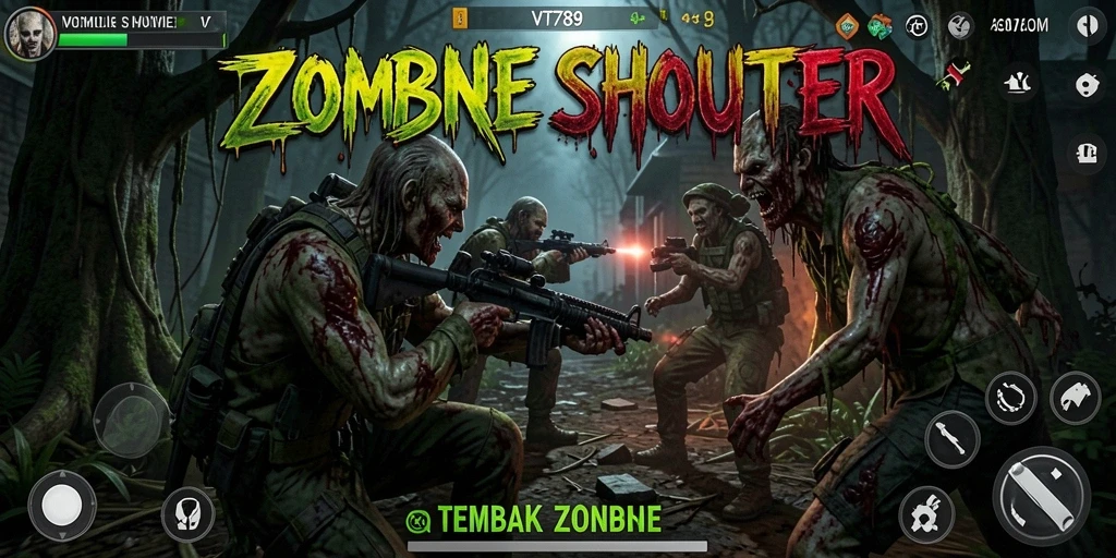 Tampilan antarmuka dan gameplay menegangkan dari VT789 yang menyajikan aksi tembak zombie.