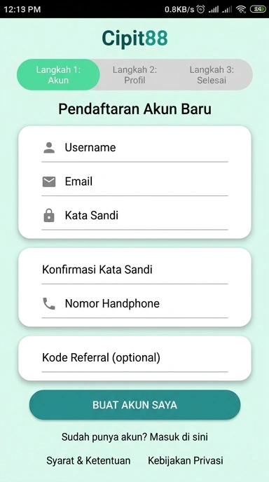 Cara Mudah Daftar Akun Baru di cipit88